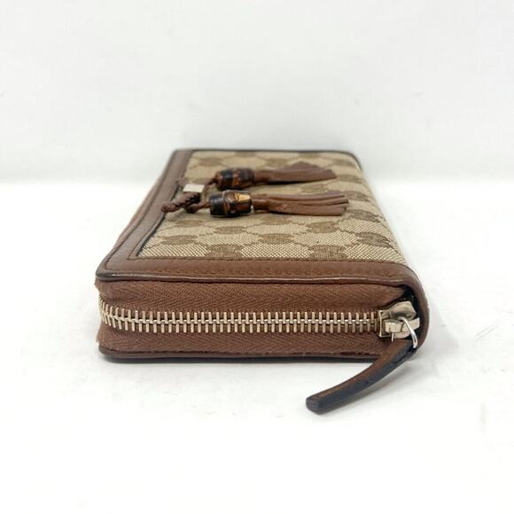 Gucci GG canvas bamboo tassel wallet brown zip-around leather trim - Picture 3 of 10